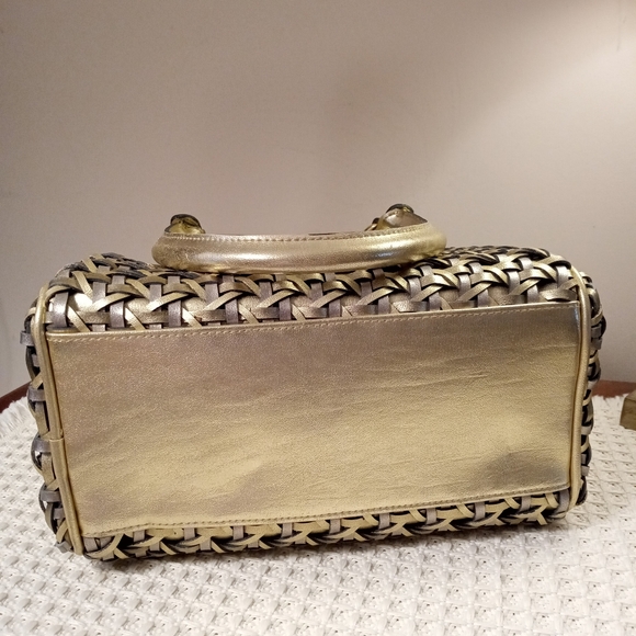 Vintage Warren Reed Gold And Silver Metallic Woven Leather Satchel EUC - Picture 4 of 6